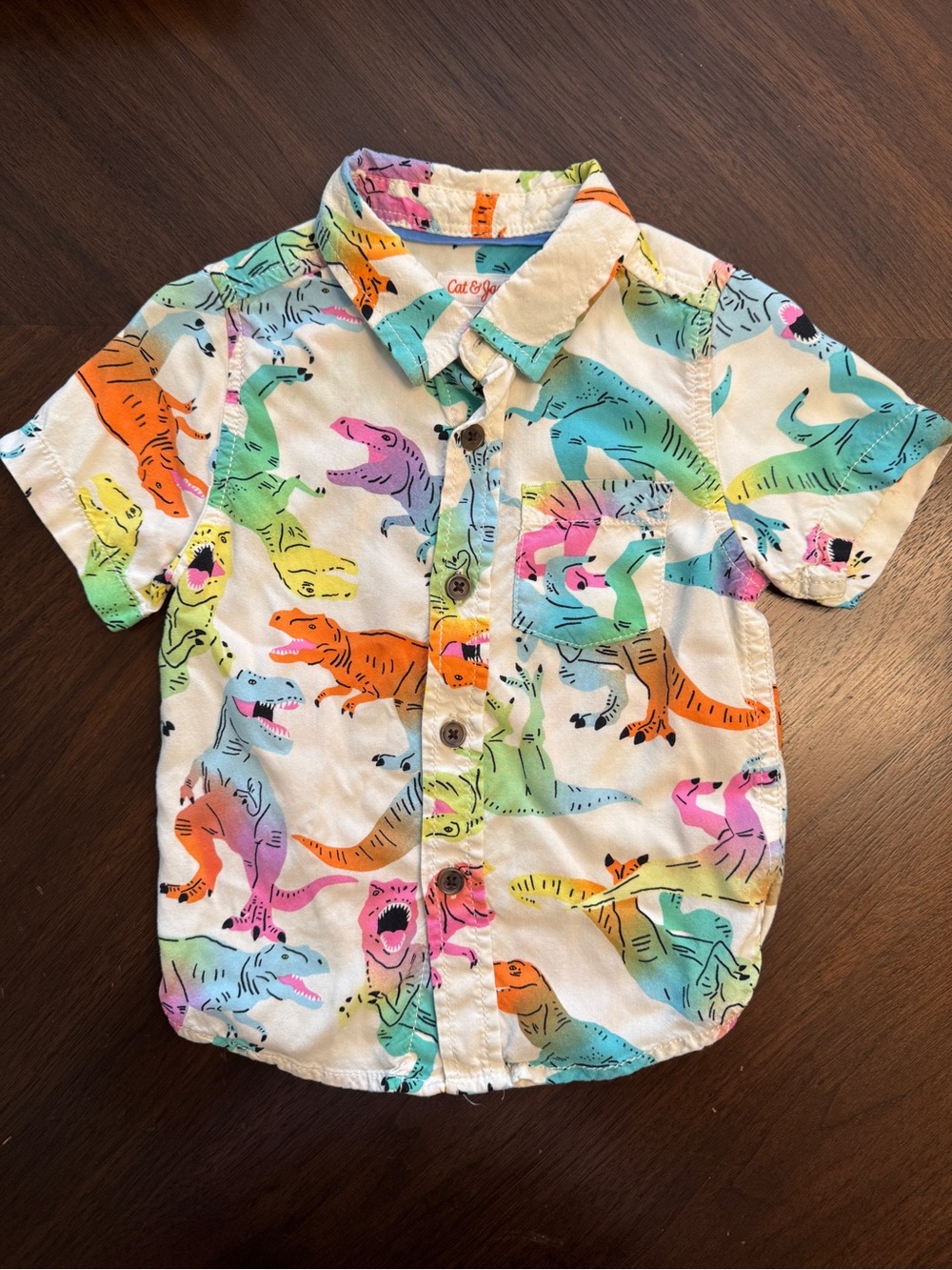 Cat & Jack Multicolor Dinosaur Button Down Shirt | 18 months